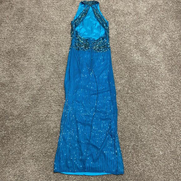 Vintage Nadine Blue Hand Beaded Sequin Halter Cocktail/Evening Long Dress - Picture 2 of 9
